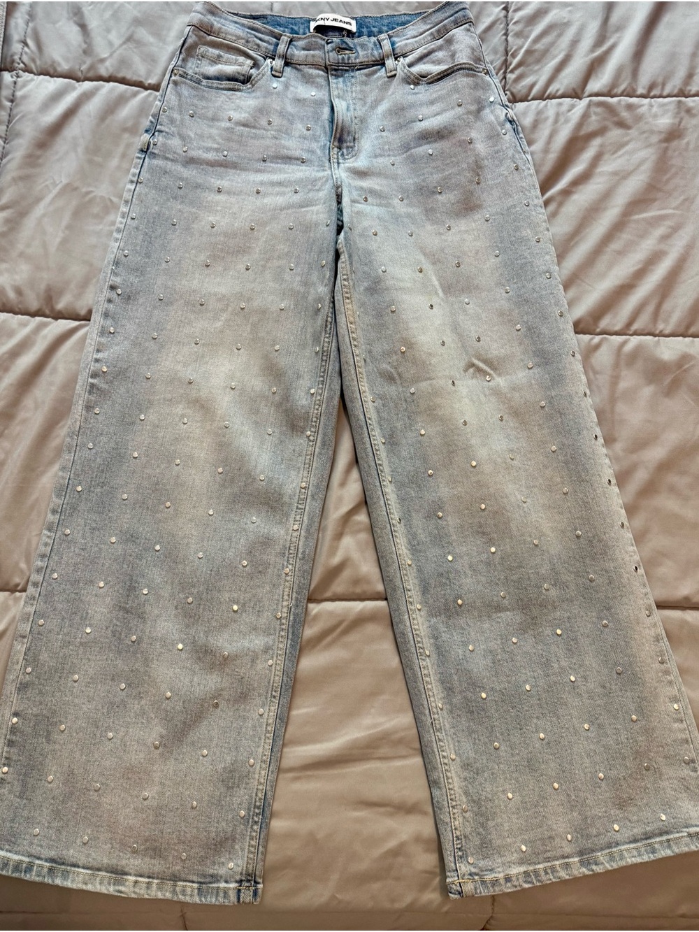 DKNY Light Blue Wide-Leg Jeans with silver Studs
